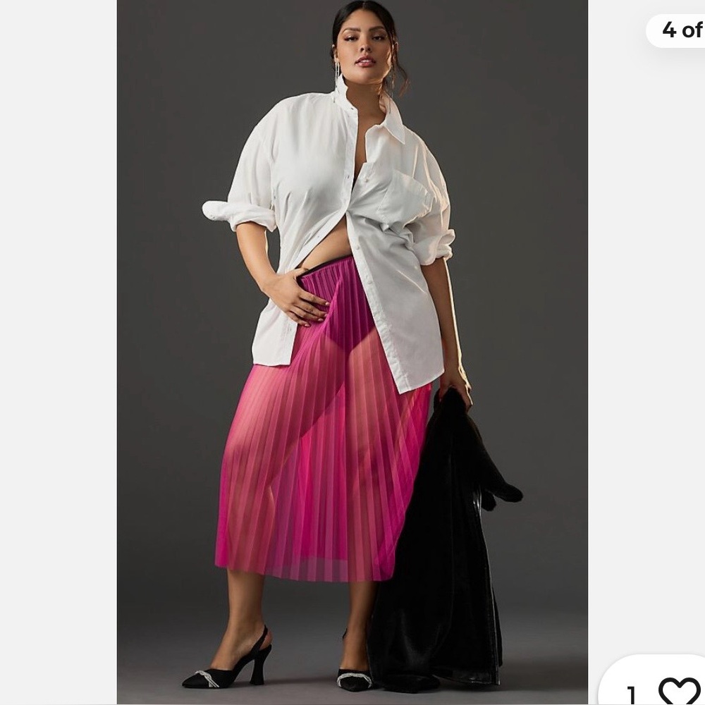 Anthropologie Sunburst Pleated Sheer Midi Skirt XS